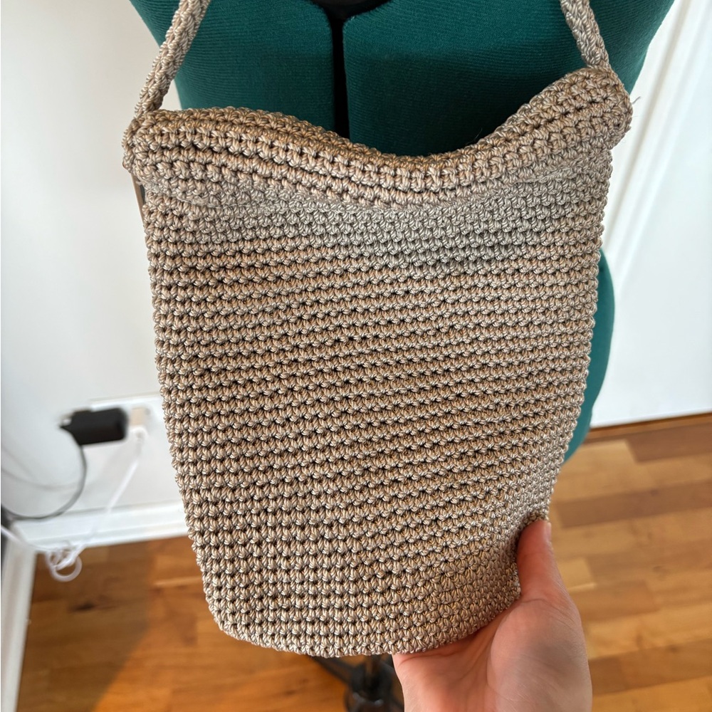 The SAK Stylish Tan Crossbody Bag, crochet with simple flap, lined - Picture 7 of 10